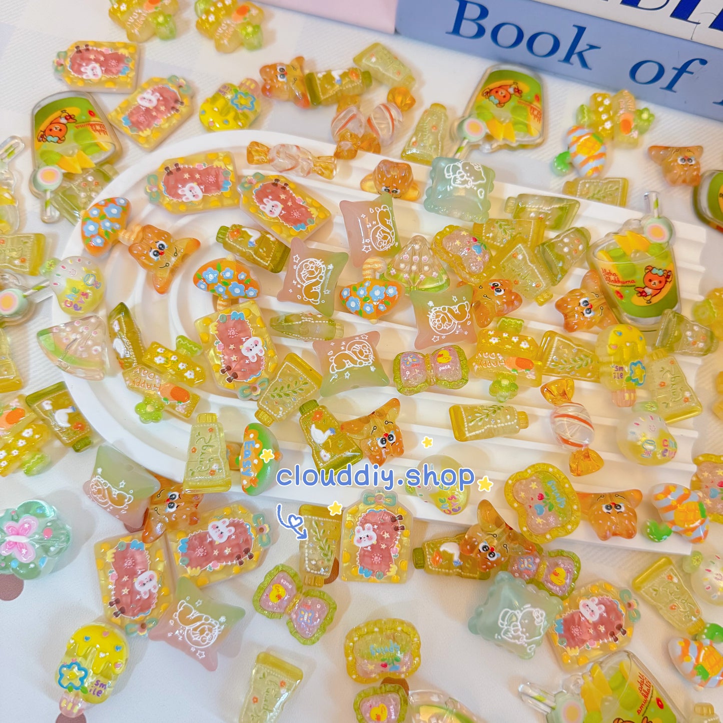 Yellow-Green Tone Embossed Beads