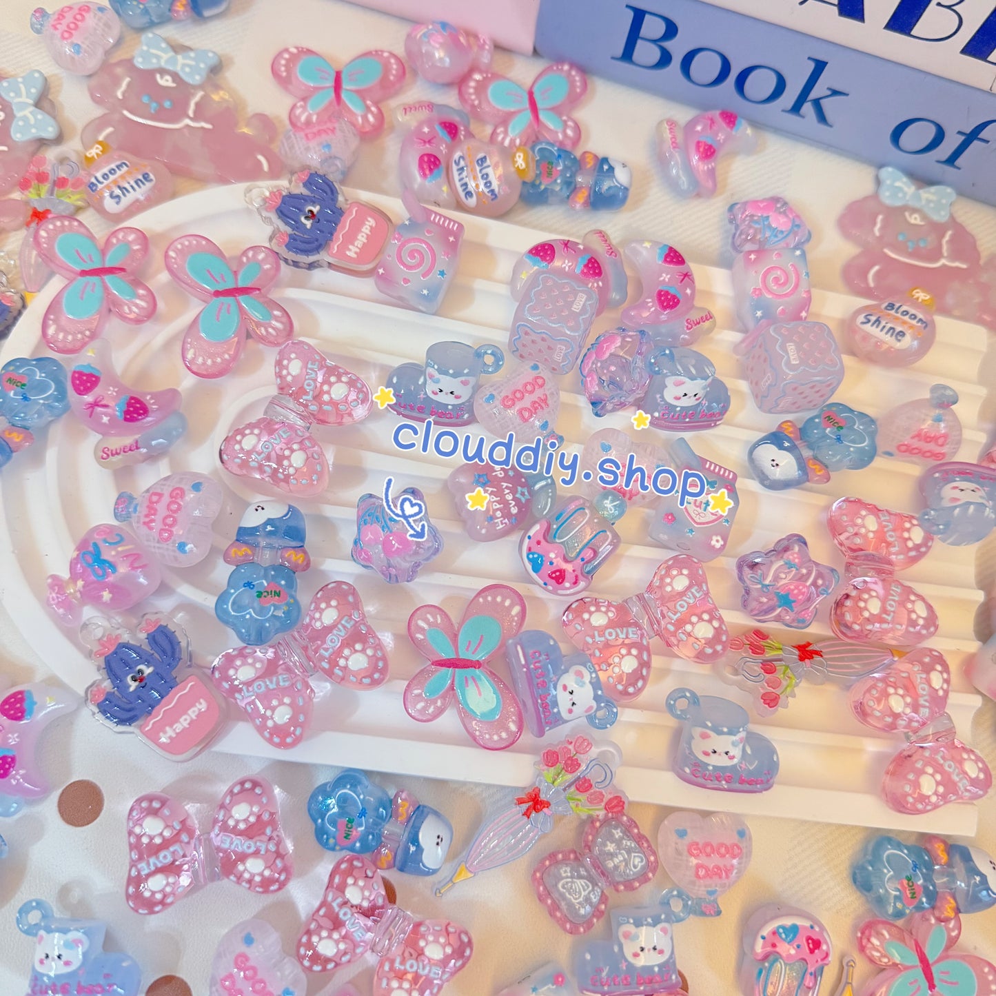 Pastel Blue Tone Embossed Beads