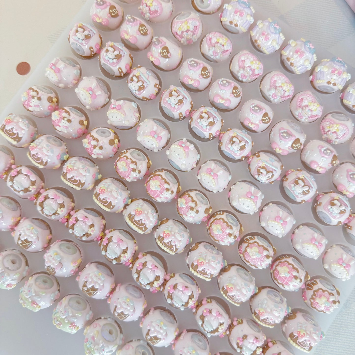 New Pink & Coffee Tone Hand-Painted Beads