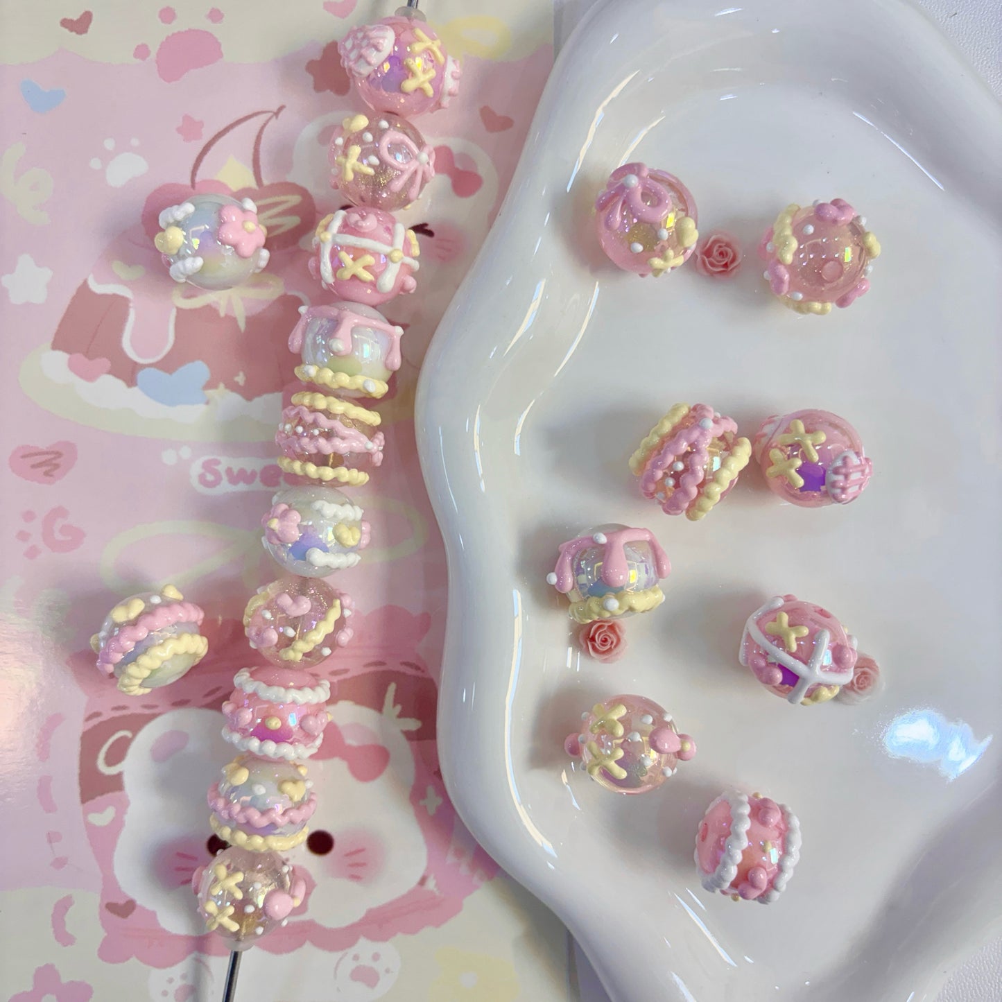 Hand-Painted Pink Beads