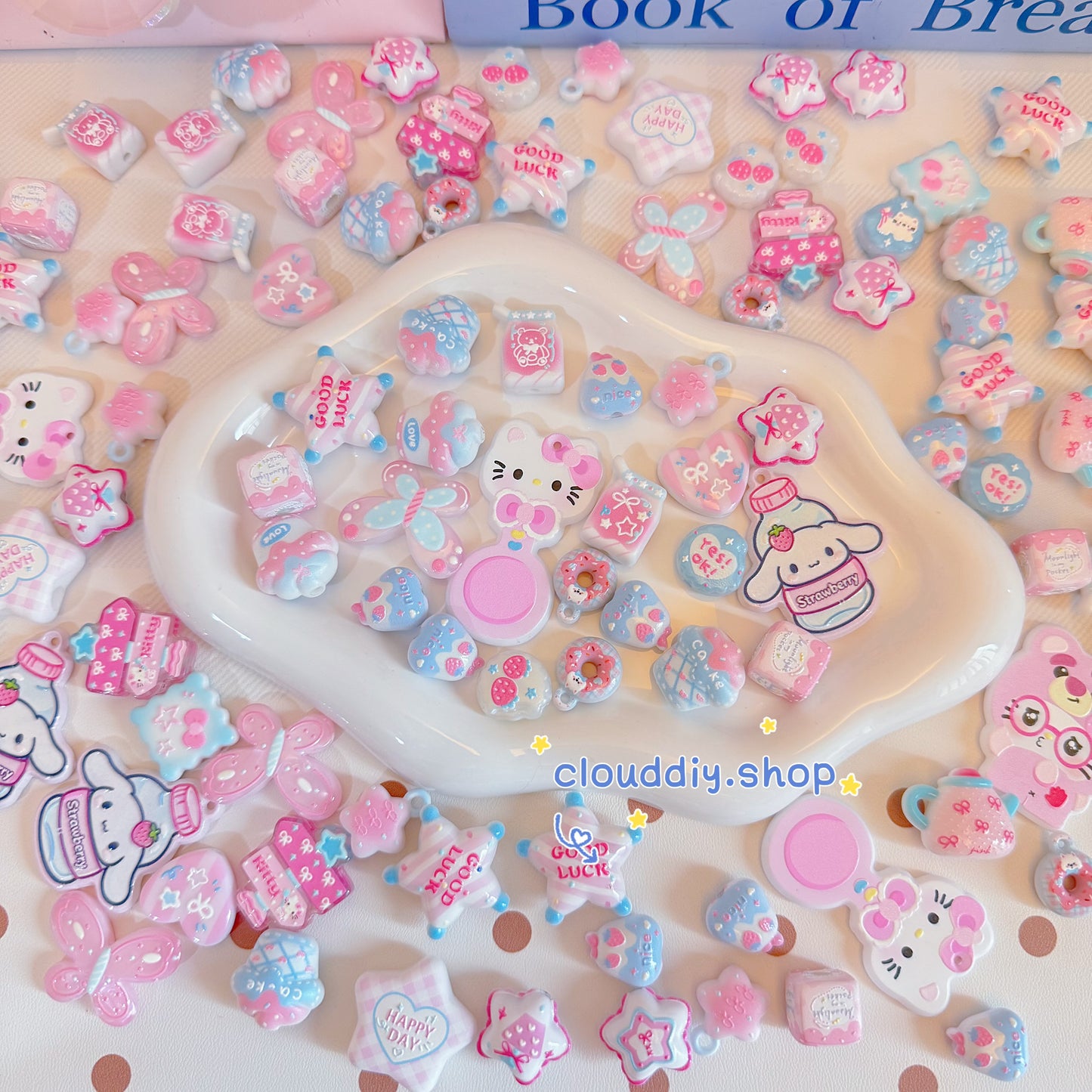 Pastel Pink Blue Embossed Beads