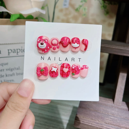 Strawberry Bear Handmade Nails