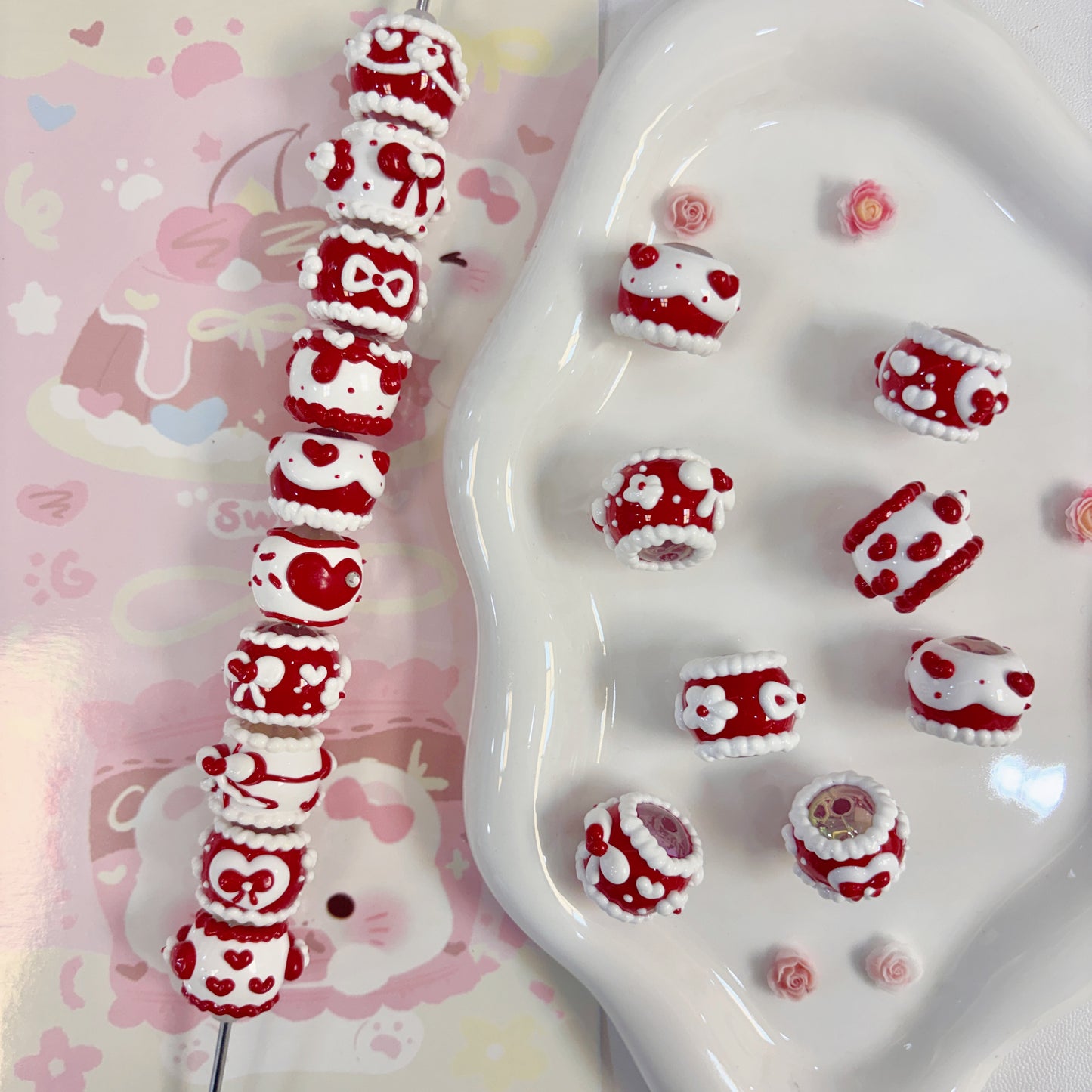 Red Series Hand-Painted Beads