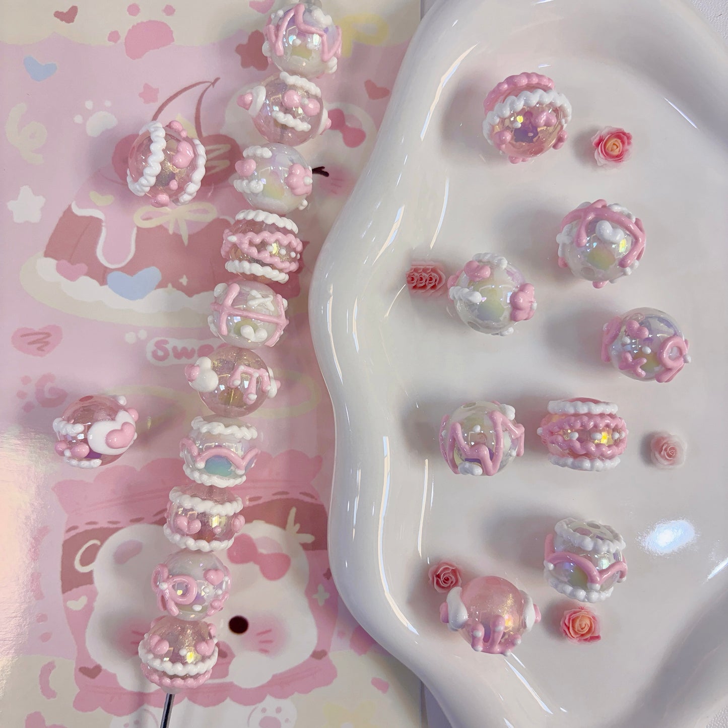 Pink Hand-Painted Beads