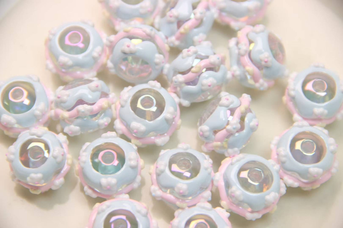 Blue Band-Painted Beads