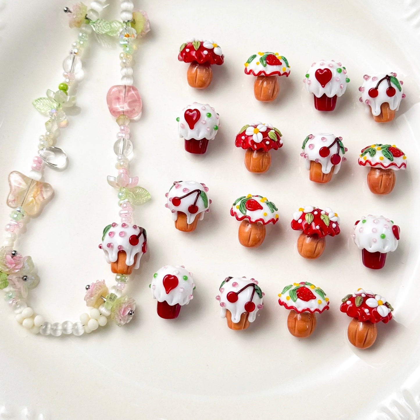 Mushroom Cake Glass Beads