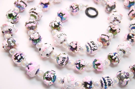 Black And Pink Hand-Painted Beads