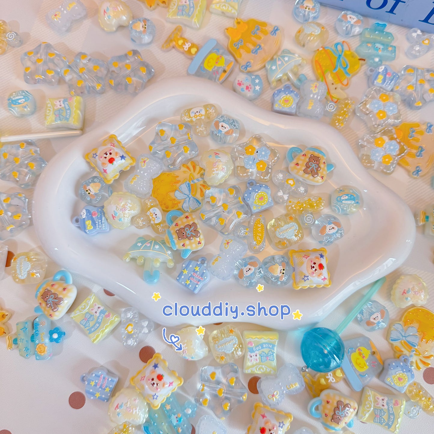 Blue & Yellow Tone Embossed Beads