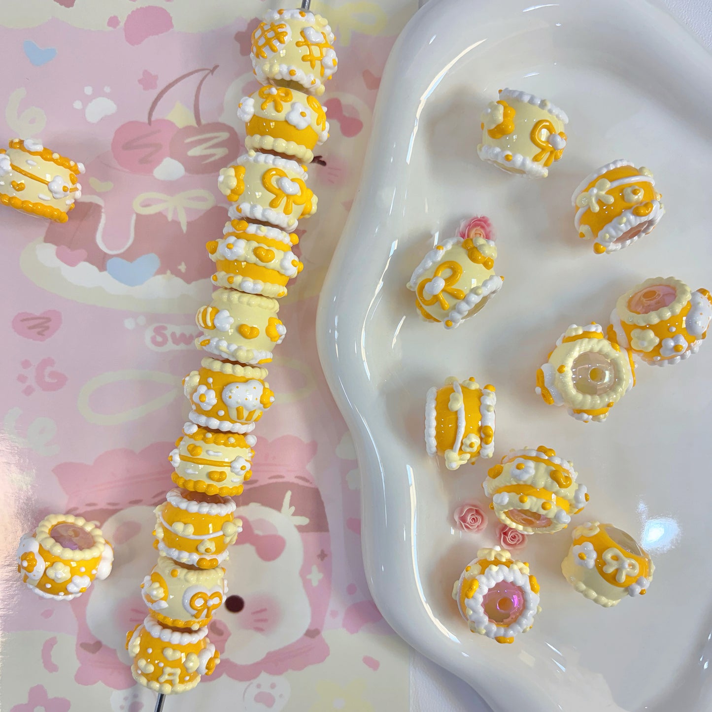 Yellow Hand-Painted Beads