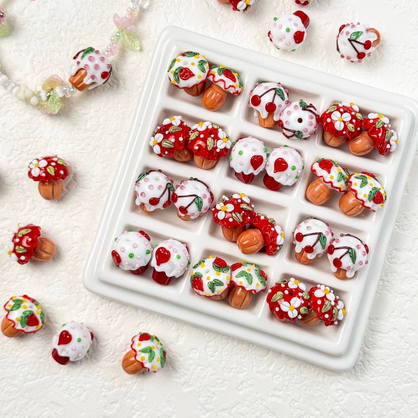 Mushroom Cake Glass Beads