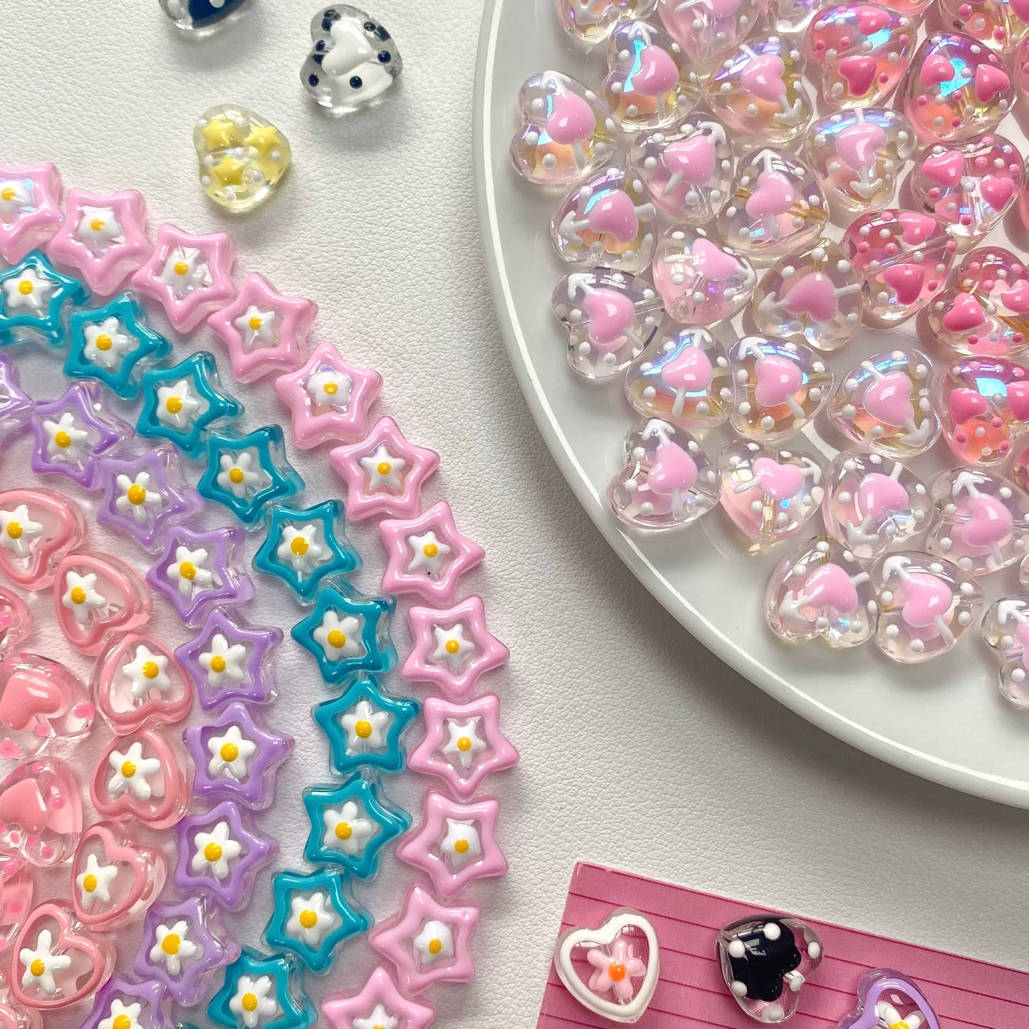 Hand-Painted Star And Heart Beads