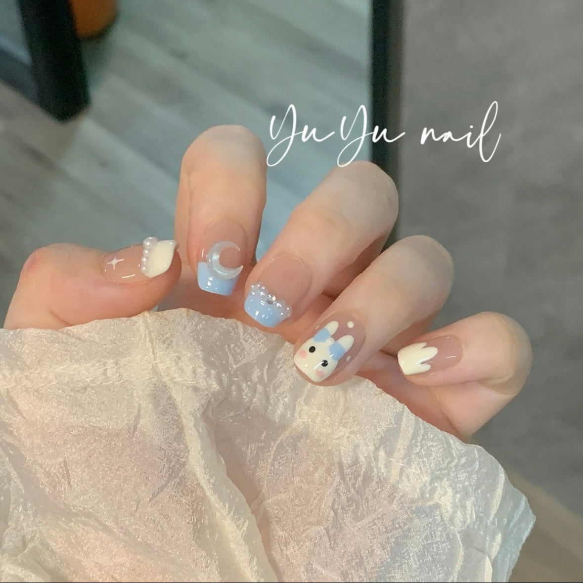 Ice Cream Bunny Handmade Nails